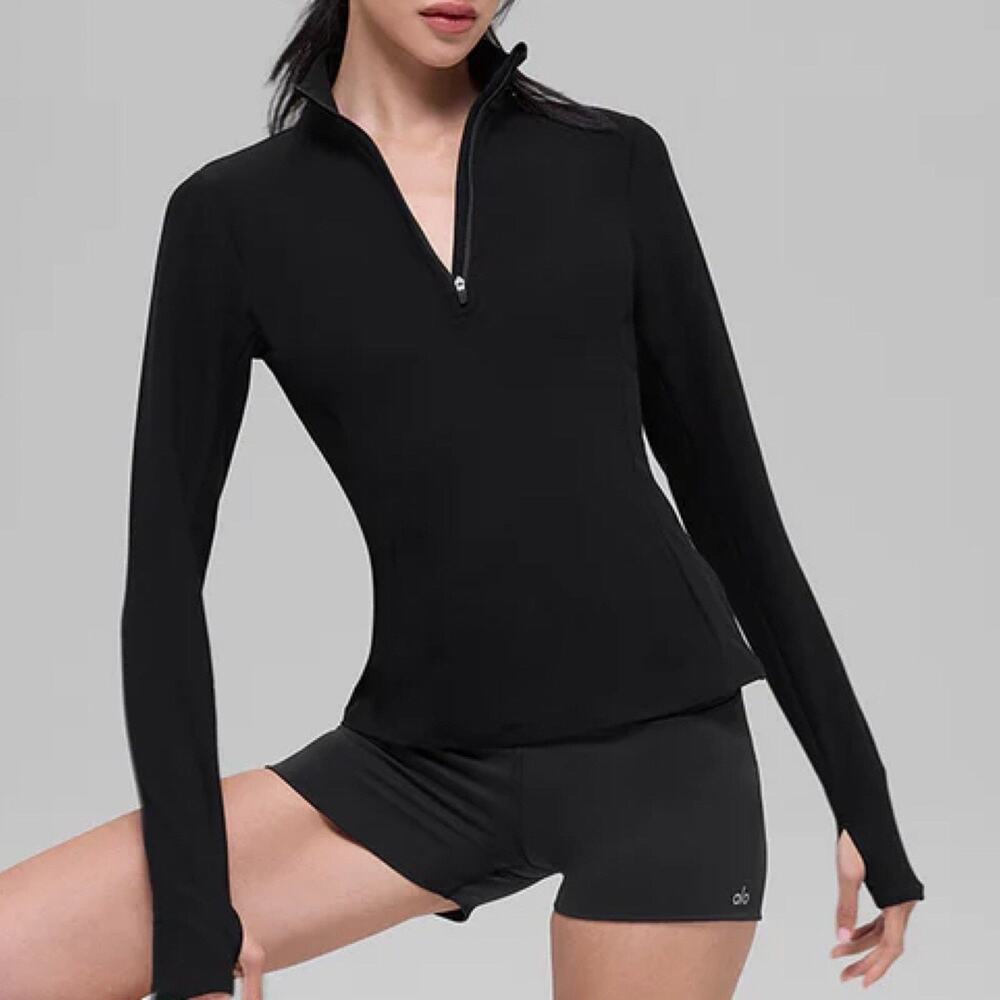 Alo Yoga Alosoft 1/2 Zip Rapid Pullover Size Medium In Black